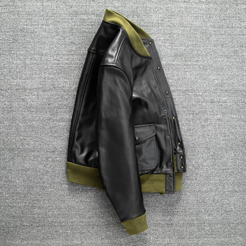 

Black Spring Leather Jacket Men Retro Style Plus Size 4XL Genuine Natural Horsehide Military A1 Flight Coat