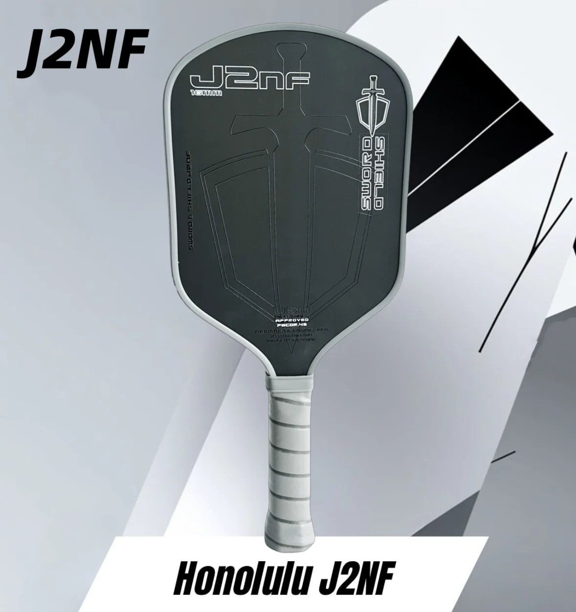 

SWORD&SHIELD J2NF T700 Лопатка для пиклбола из углеродного волокна, полимерный сотовый сердечник, 16 мм, текстурированная поверхность, сбалансированное питание и управление