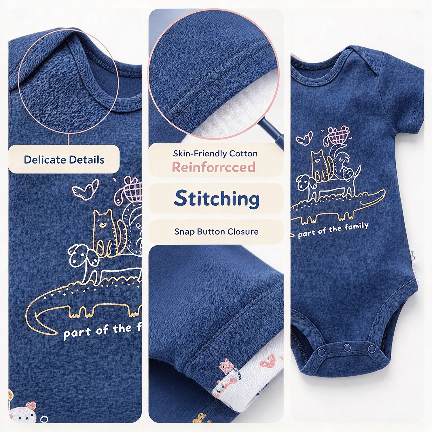 Unisex Baby Short Sleeve Bodysuit 100% Cotton Cartoon Animal Print Infant Romper Round Neck Snap Crotch Newborn Jumpsuit 3-24M