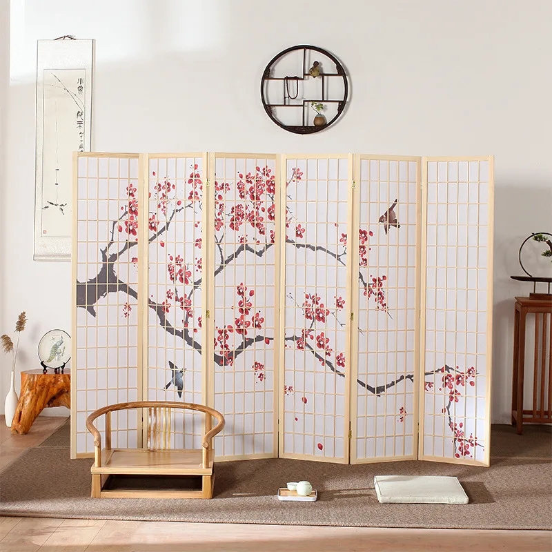 

Japanese-style screen partition folding mobile entrance simple modern plum blossom Mt. Fuji restaurant hand-painted gourmet back