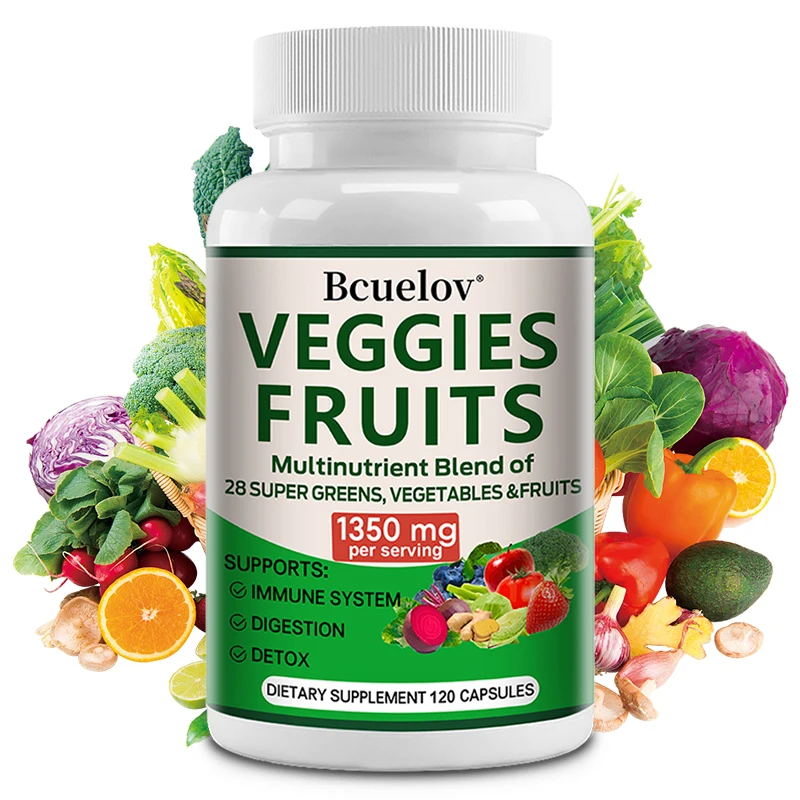 

1350mg Fruit and Vegetable Supplement - 28 Complex Nutrients - Boosts Digestion, Detoxification, and Immune Support