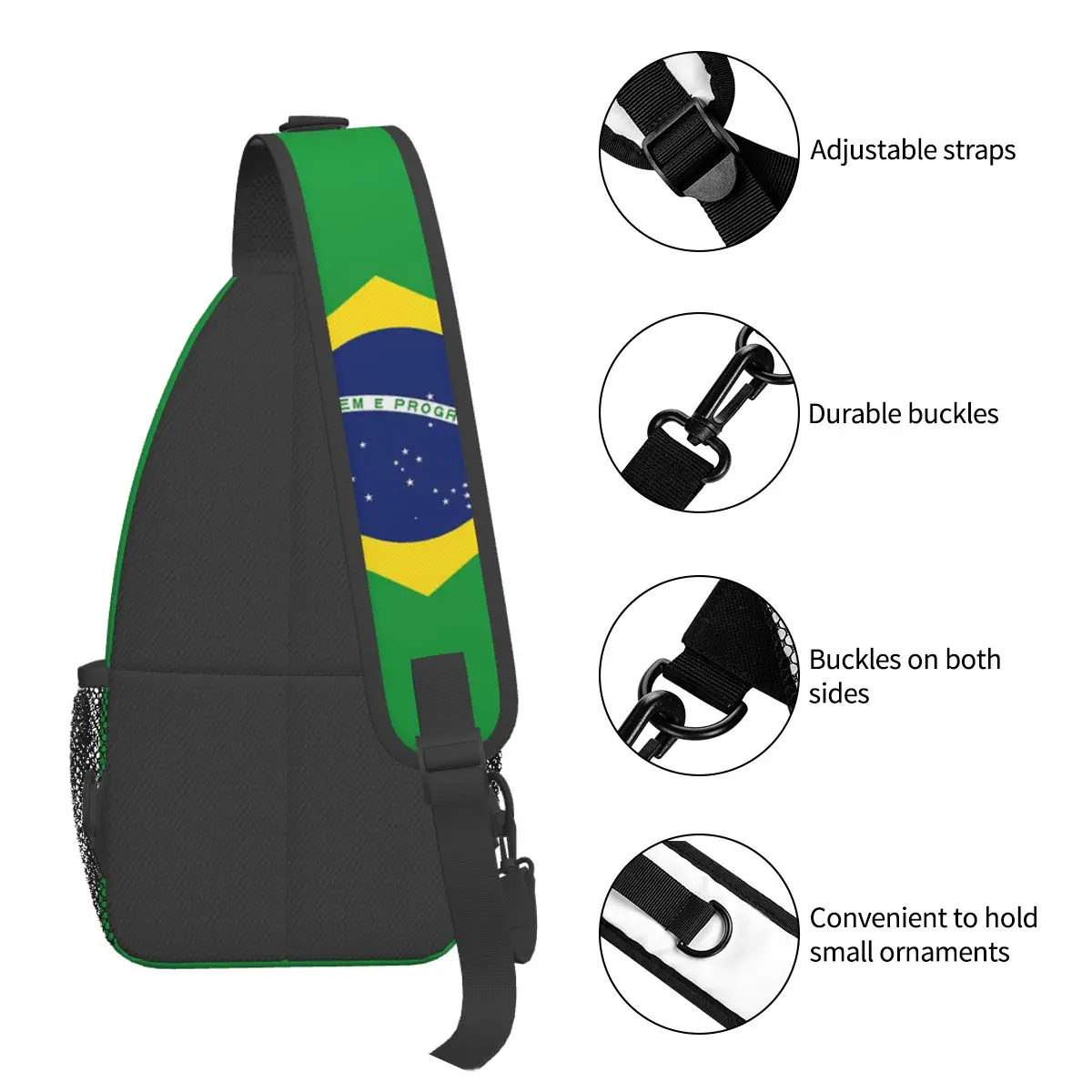 Bandolera con bandera de Brasil, Bolso pequeño de pecho, mochila de hombro, mochila de día para viajes, senderismo y deportes