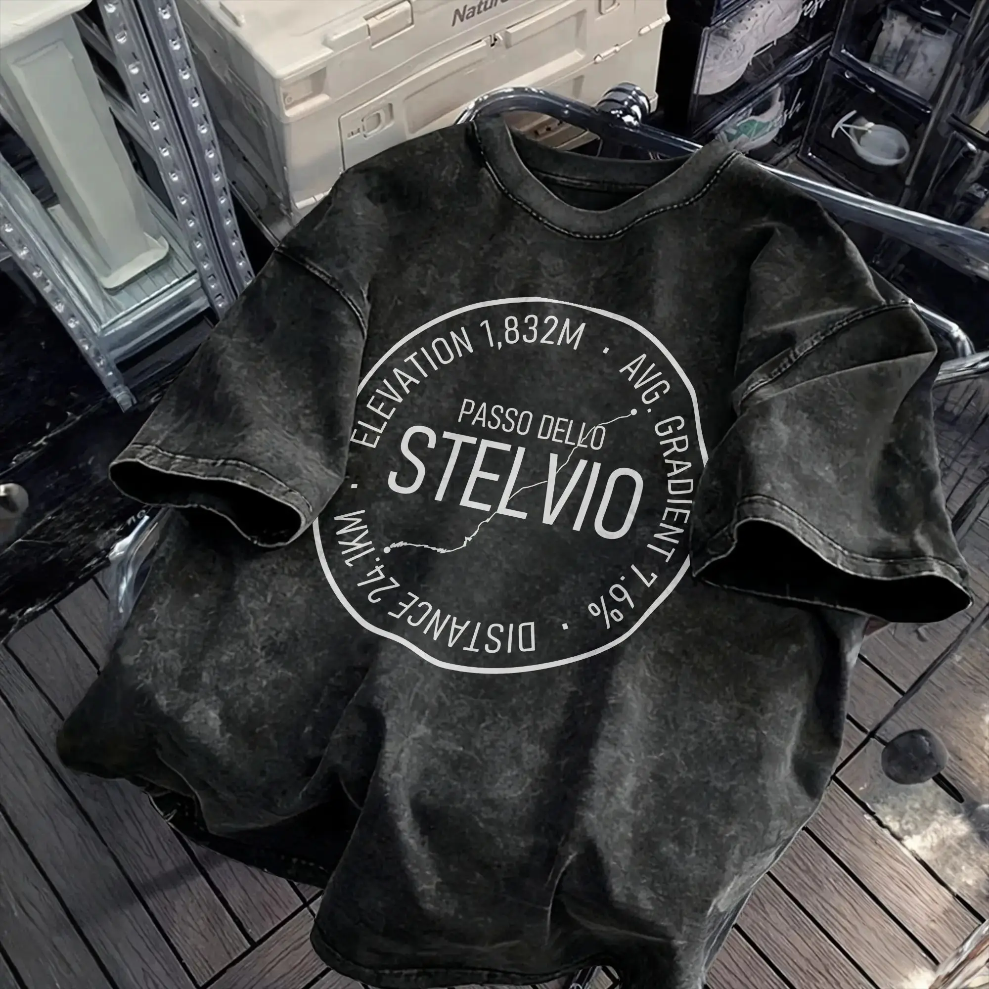 Passo dello Stelvio Climb Stats and Route Cotton T Shirts  Trending Tee Shirt for Male Summer Y2K Fun Casual Tees