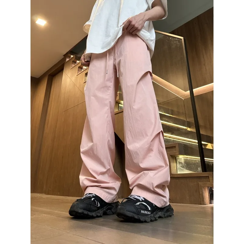 Summer New Loose Mid Waist Micro Elastic 2024 American Quick Drying Casual Pants Dopamine Fold Outdoor