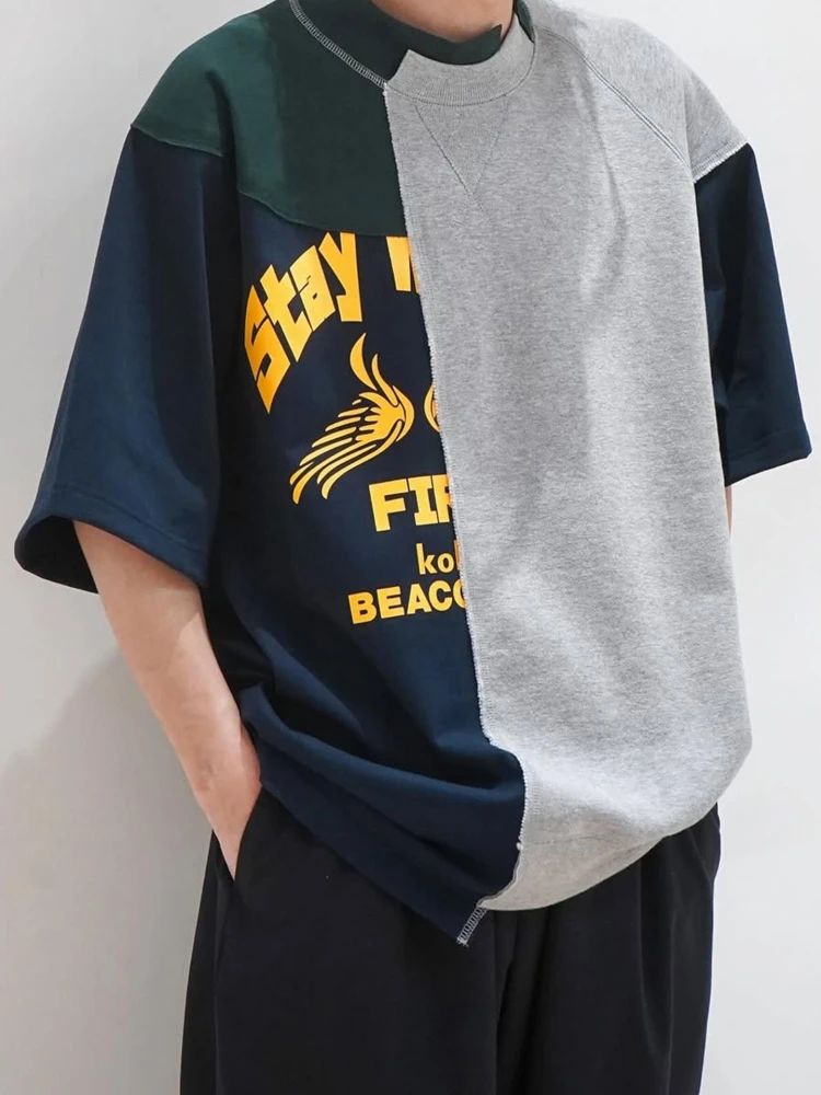 

KOLOR 25SS Japanese retro splicing print casual short-sleeved T-shirt