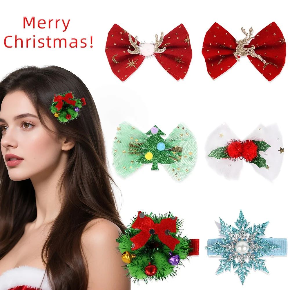 Barrettes Comfortable Snowflake Hairpin Elk Garland Hair Accessories Festive Christmas Bow Hair Clips For Teenagers Family