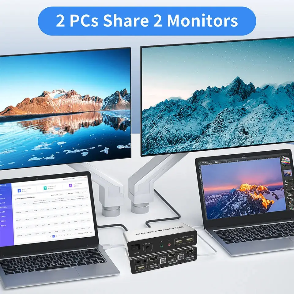 Dual Monitor HDMI DisplayPort KVM Switch 4K 60Hz 2X2 Mixed inputs DP HDMI KVM Switch 2 Monitors 2 Computers for PC