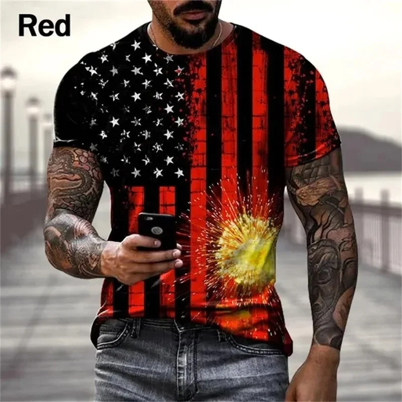 USA Flag Graphic T Shirt For Men Personalized Hipster 3D Printed T-Shirts Summer Short Sleeve Loose Street Oversized Tees Tops