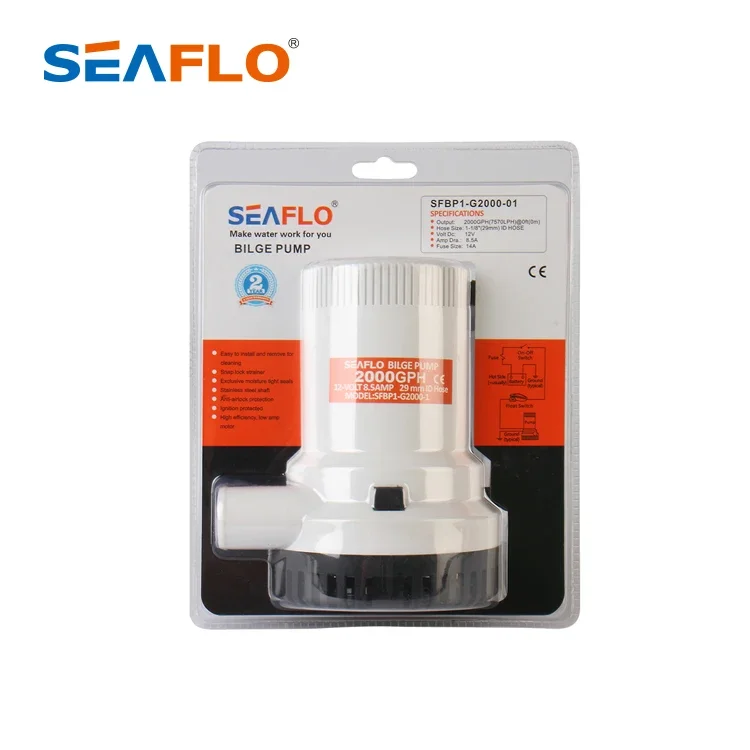 Seaflo 2000GPH 12/24V Fishing Boat Bilge Pump ABS,Nylon Hand Bilge Pump High Efficiency Low Current Marine Bilge Pumps