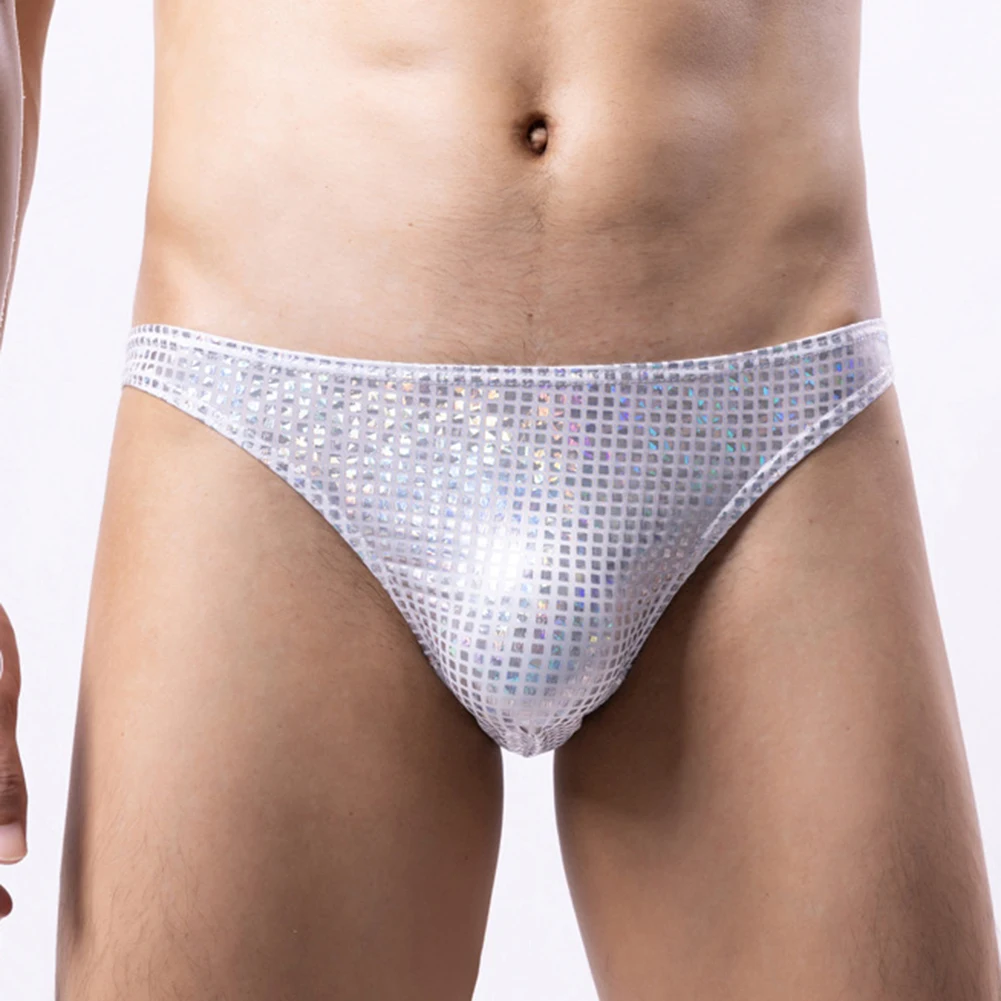 

Men U Convex Boxer Briefs Shiny Sequin Underwear Gloss Low Waist Trunks Soft U Convex Pouch Lingerie Underpants Lingeres Panties