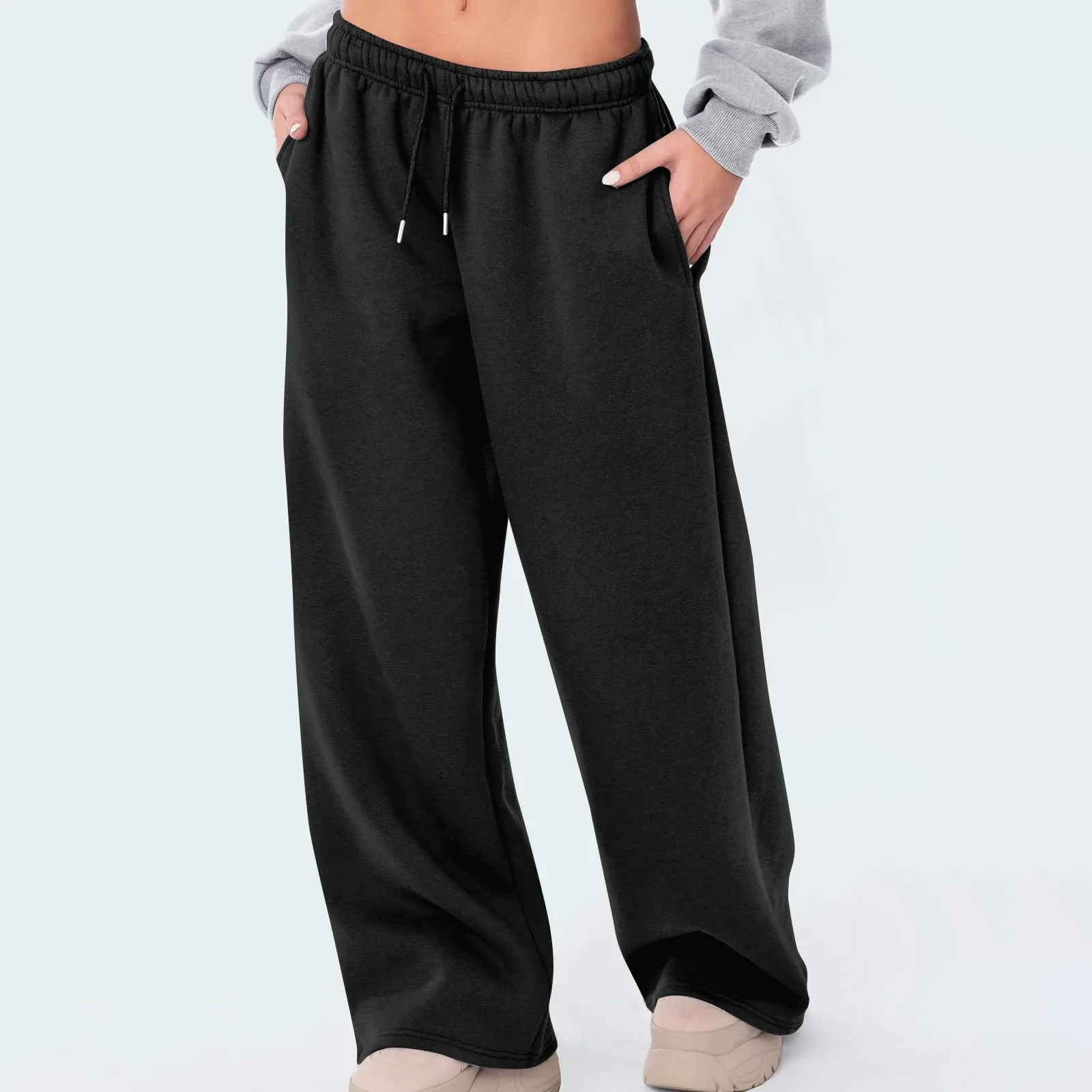 

Women's Winter plus Size Loose Fce Lined Warm Casual Sports Cross-Border High Waist Long Pants Thiened Elastic