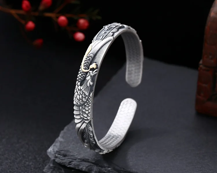 

999 sterling silver adjustable phoenix bangle