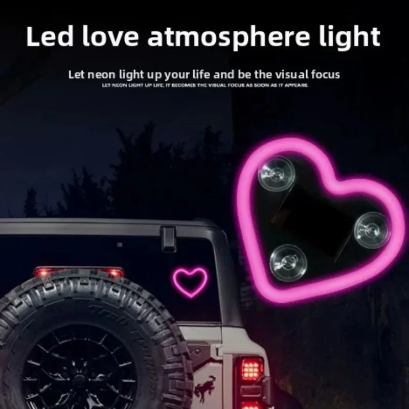 Solar-Powered Led Car Window Neon Lights - Heart-Shaped Free Color-Changing Interior Wiring Free Atmosphere Light warning light