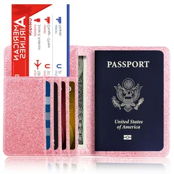 RFID Blocking Glitter Passport Holder, Travel Accessories Passport Wallet Cover For Women