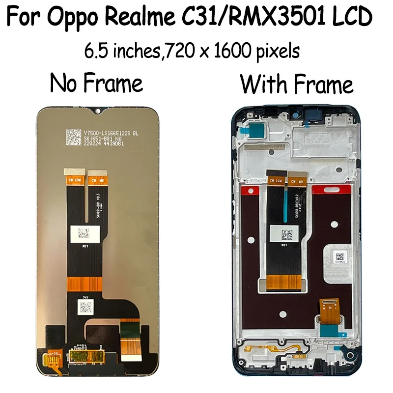 100% Test For OPPO Realme C35 LCD RMX3511 LCD Display Screen Touch Panel Digitizer For Realme C31 RMX3501 Display Frame