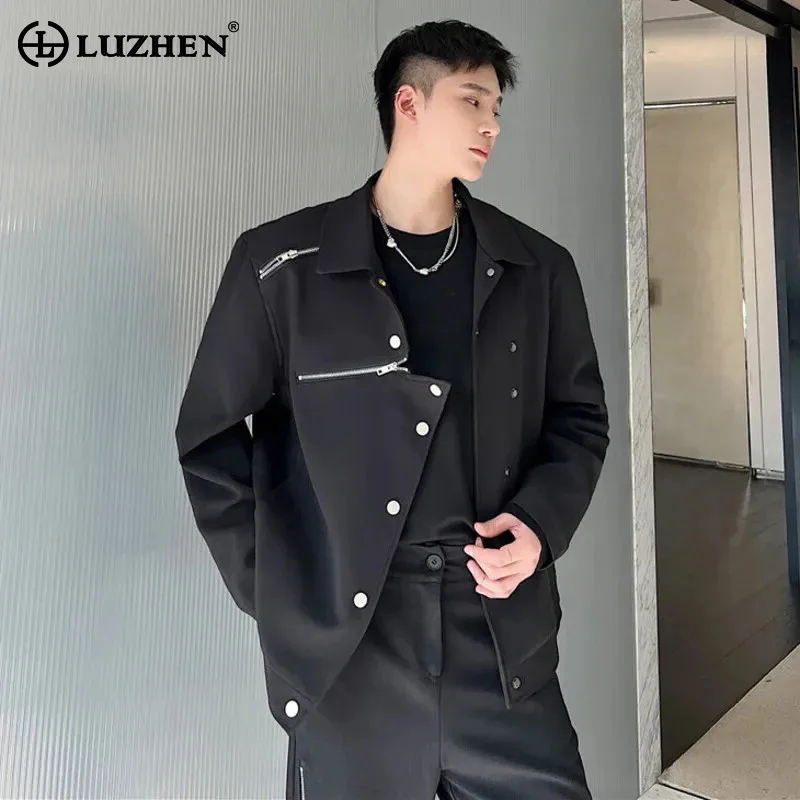 LUZHEN Jacket Men Fashion Asymmetric Design Dark Style Casual Coat Korean Solid Color Loose High End Trendy Outerwear LZ7824