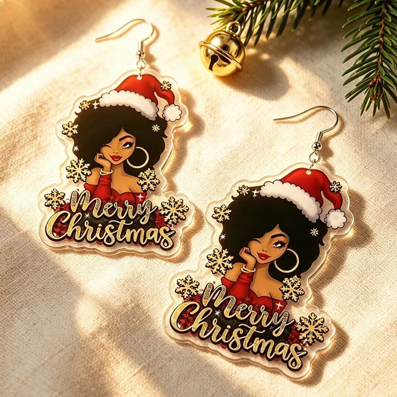 Christmas limited curly hair beautiful woman pendant earrings,atmosphere fashion creative ear jewelry,holiday gifts first choice