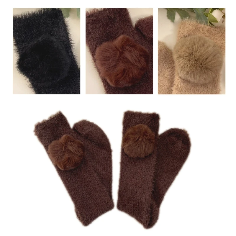 Japanese Women Winter Warm Furry Calf Socks Plush Round Ball Solid Color Ribbed Fuzzy Christmas Dropshipping