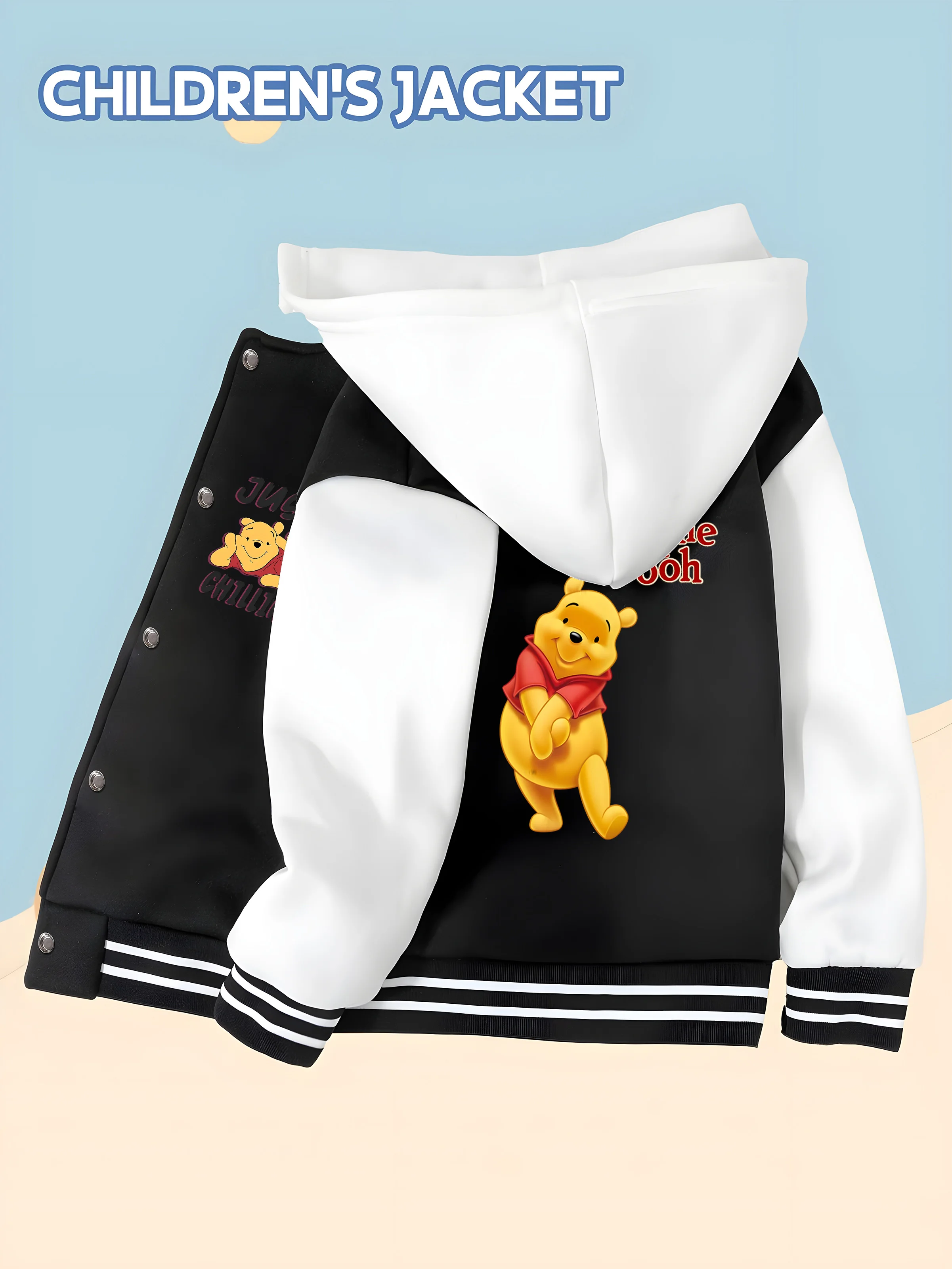 

MINISO Disney Boys' Baseball Jacket - Double-sided Winnie the Pooh pattern is vibrant and comfortable for play and school.