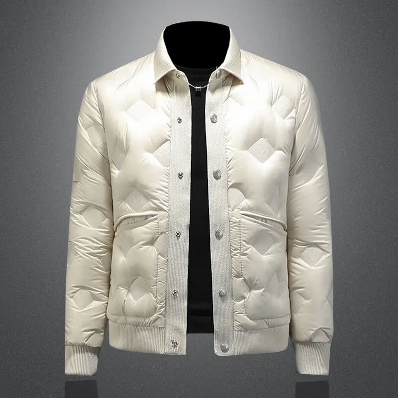 

Men's Slim Fit Lightweight Knitted Collar down Jaet 90 White Du down Faionable Sli High-End ort Sle Winter Oute...