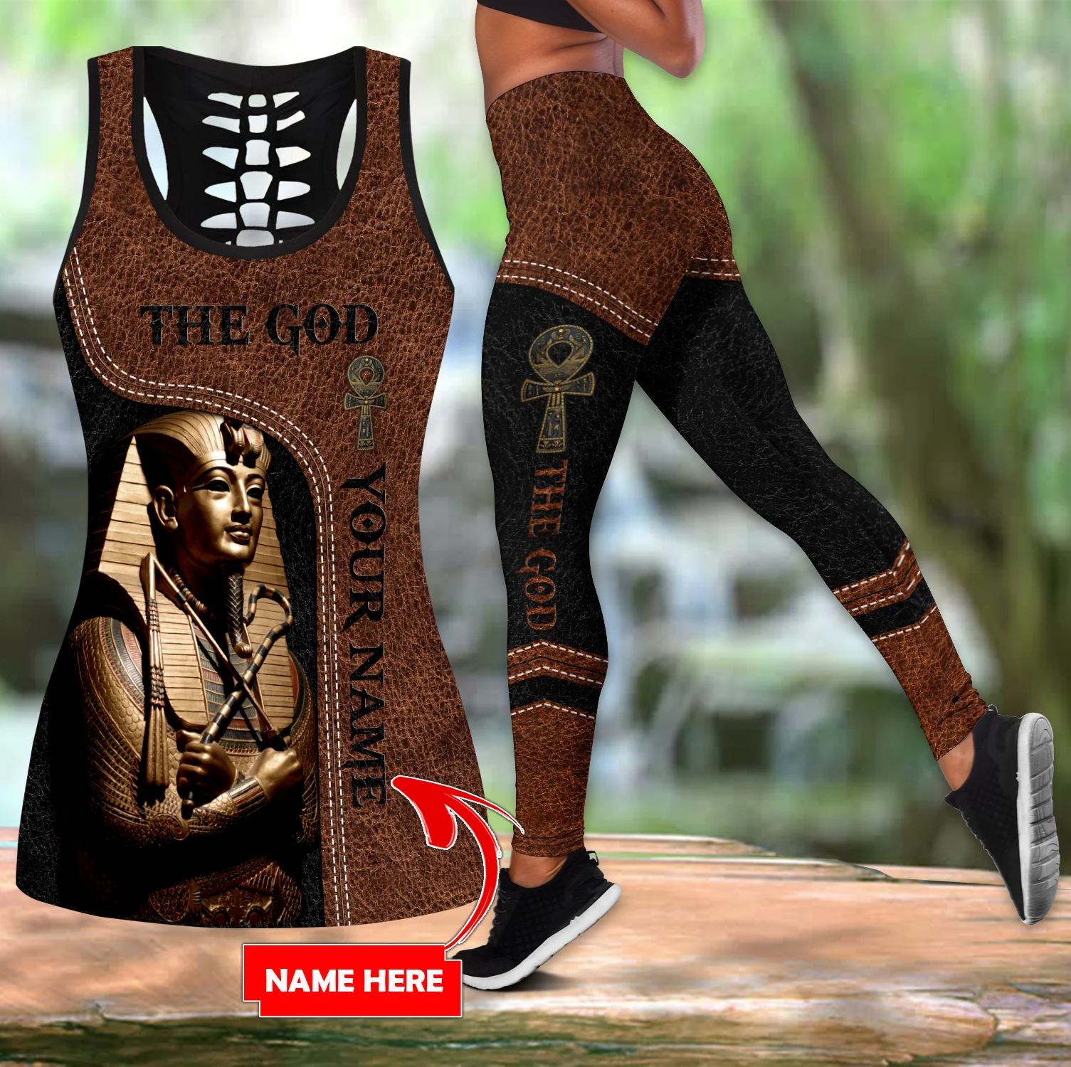 Personalized Name Pharaoh The God Ancient Egypt 3D Printed Hollow Tank Top & Leggings Set Fitness Female Yoga Pants LKB-37