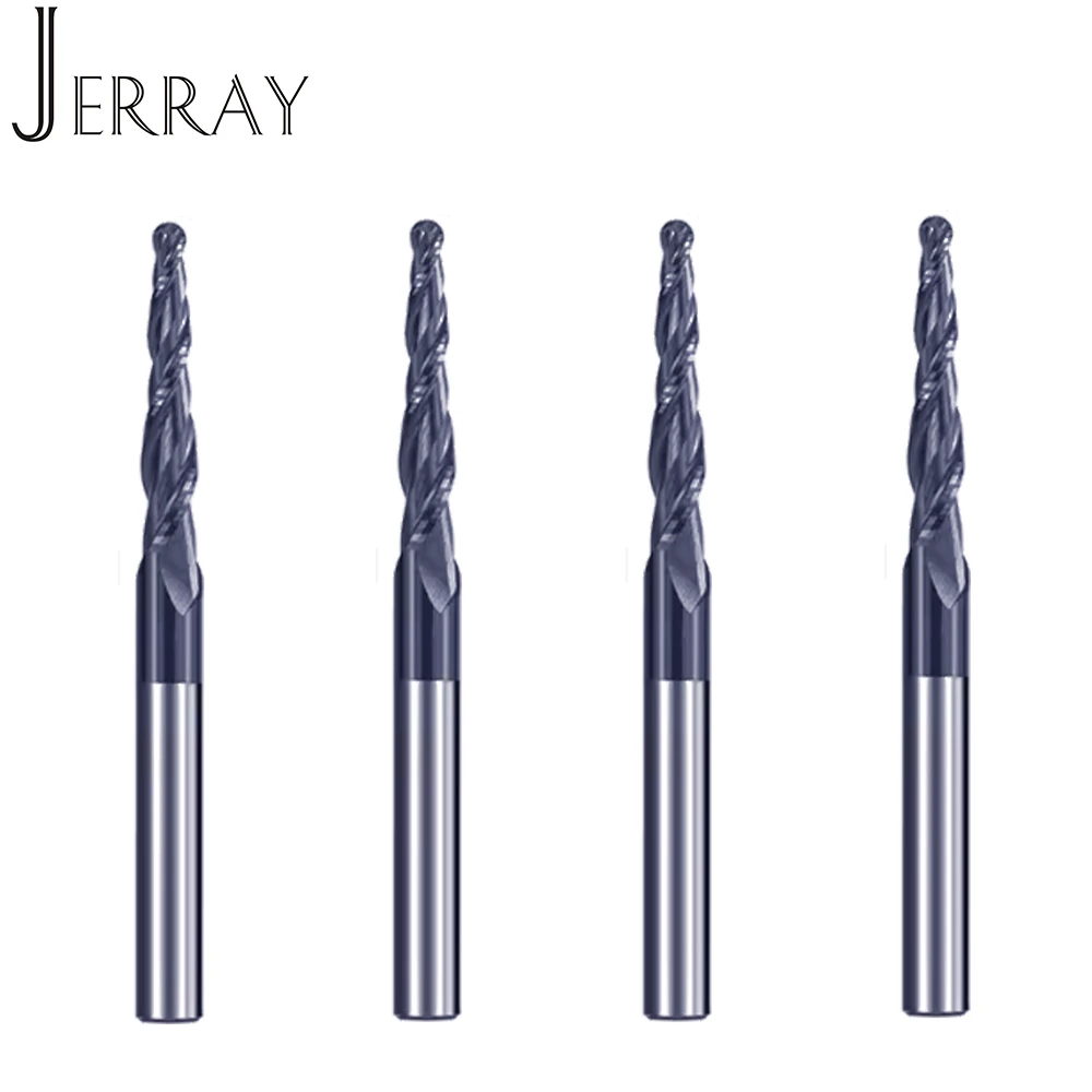 

JERRAY D3.175 4 6 8 HRC55 solid carbide Tapered Ball Nose EndMills Milling cutter cnc router bits woodworking