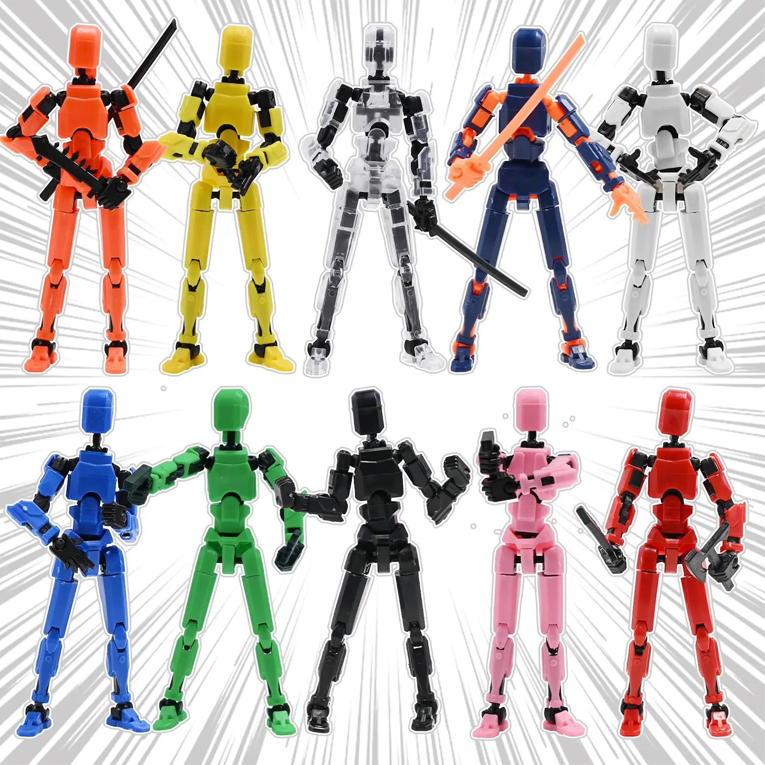 10pcs Lucky 13 Action Figures, Dummy Titan 13Action Figures,Multi-Jointed Movable,with 3Hand-Shapes,4Weapons