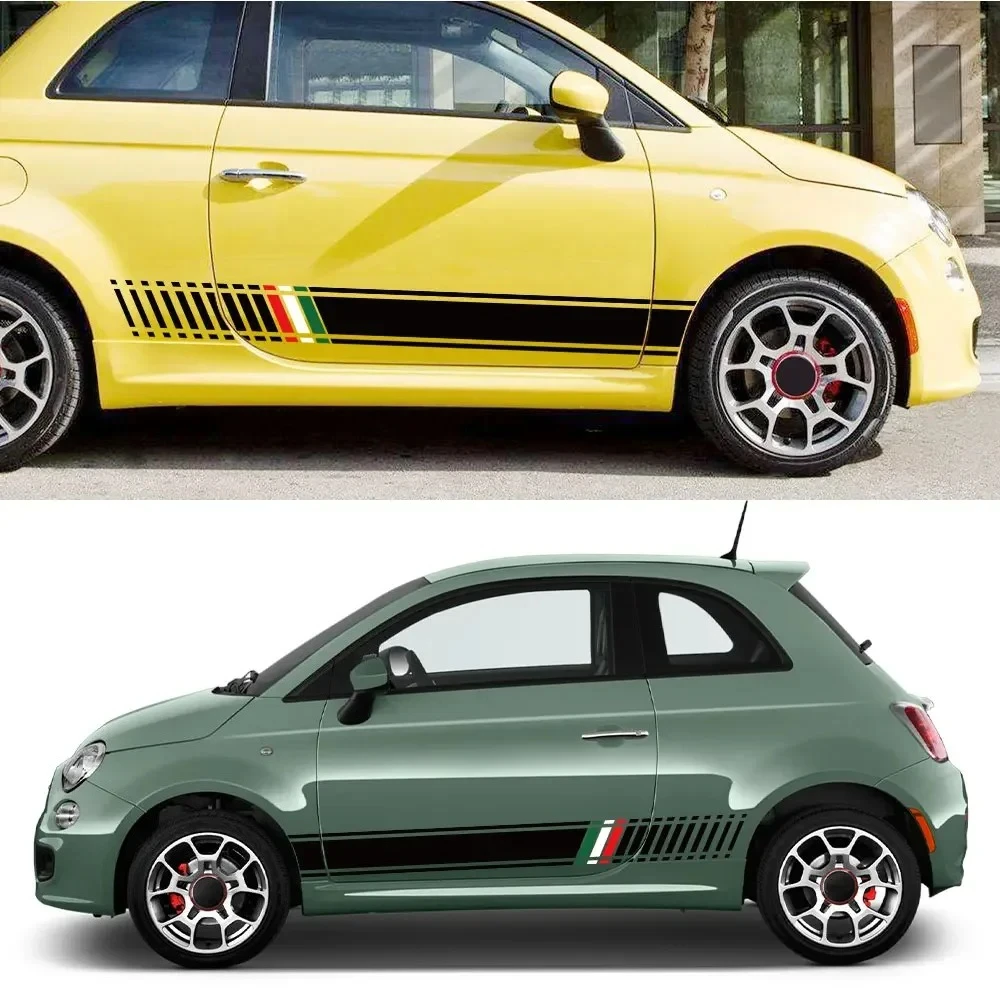 2Pcs Car Both Door Side Stickers Auto Body Decor Cover Graphics Stripes Vinyl Film Decals Accessories For Fiat 500 Abarth 595 view 3