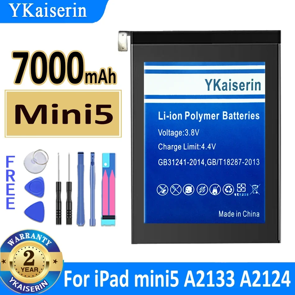 

7000mAh YKaiserin Battery Mini5 for Apple IPad Mini 5 A2133 A2124 A2125 A2126 New Bateria + Track Code