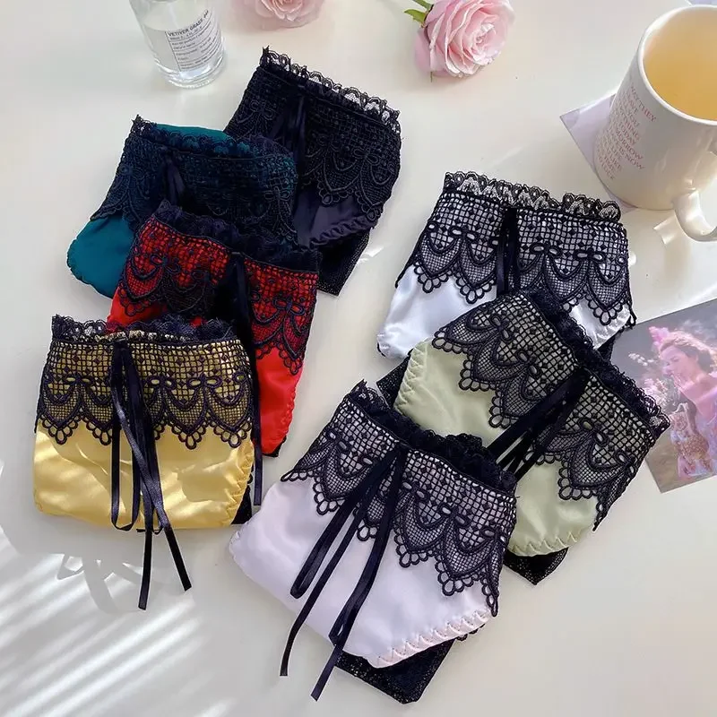 

New French Noble Satin Court Ladies Underwear Low Waist Lace Sexy Lingerie Pure High-grade Thin Brief Lift The Hips Panties