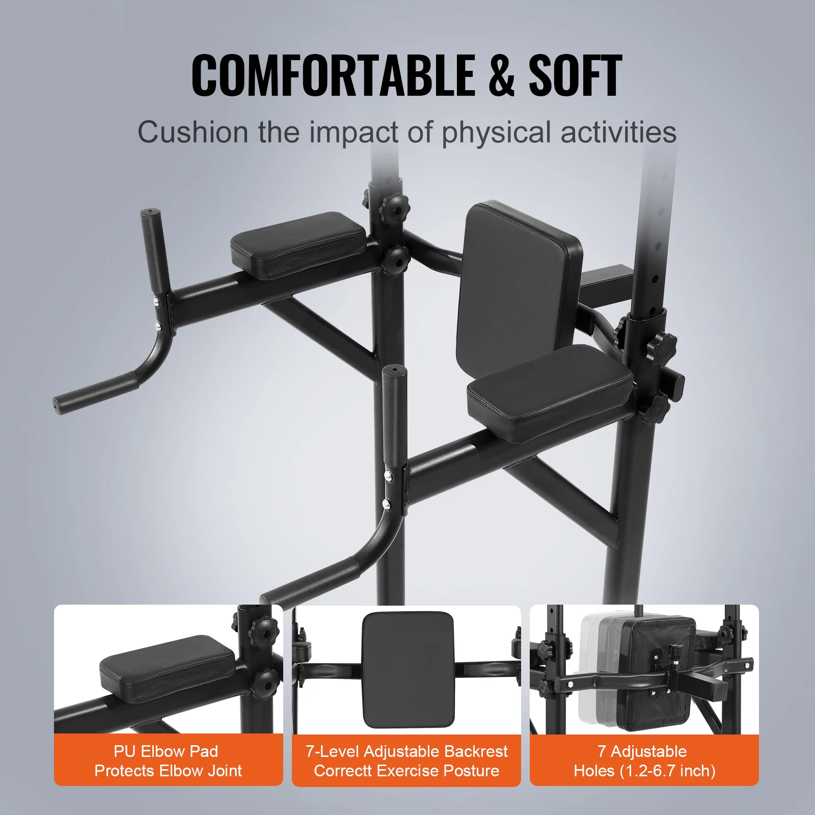 Imagem -04 - Vevor-multi-function Power Tower Dip Station Ajustável Pull up Bar Stand Home Gym Treinamento de Força Fitness Workout Equipment