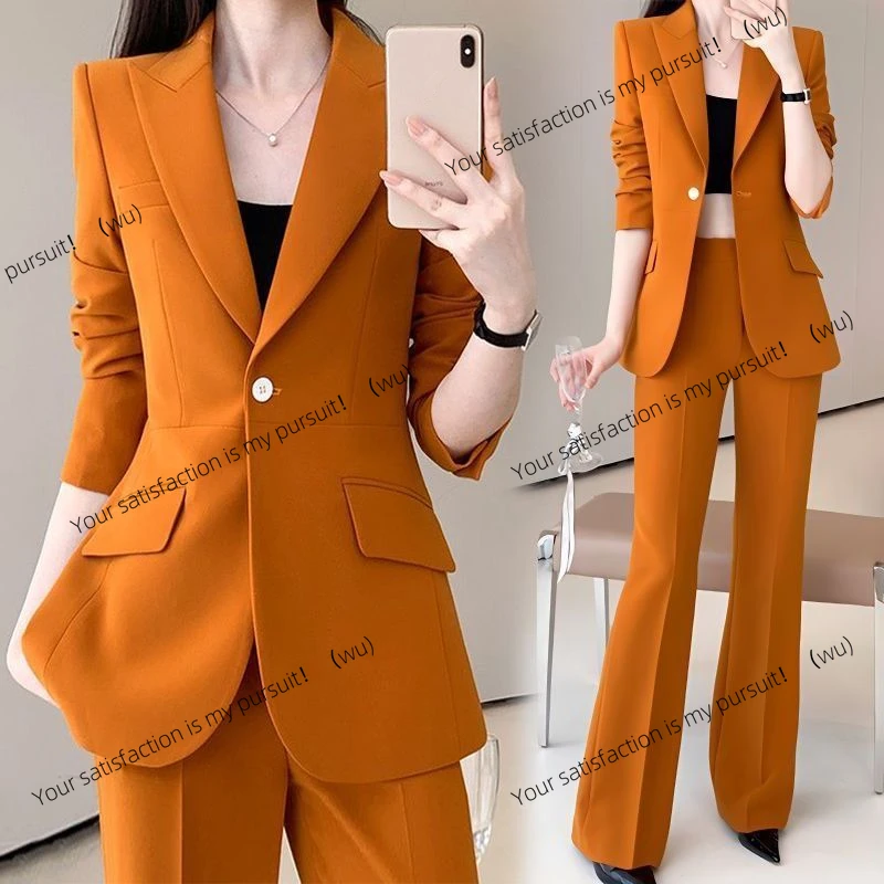 ZOCI-เสื้อเบลเซอร์ผู้หญิงสำหรับฤดูใบไม้ผลิและฤดูใบไม้ร่วง กางเกงสีส้ม ชุดสองชิ้นสำหรับใส่ทำงาน ชุดสูทลำลองสำหรับผู้หญิง แจ็คเก็ตและกางเกงสำหรับธุรกิจ