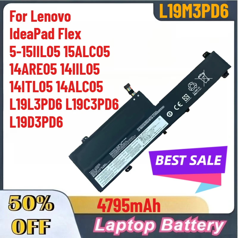 

Аккумулятор L19M3PD6 4795 мАч для Lenovo IdeaPad Flex 5-15IIL05 15ALC05 14ARE05 14IIL05 14ITL05 14ALC05 L19L3PD6 L19C3PD6 L19D3PD6