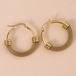 New European and American Hollow Woven Hoop Stainless Steel Earrings, Light Luxury High-end Oval Earrings For Women
