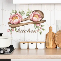 Creative Wooden Spoon Flower Wall Sticker Kitchen Restaurant Decoration Mural Room Cabinet Decor Self-adhesive Waterproof Decals