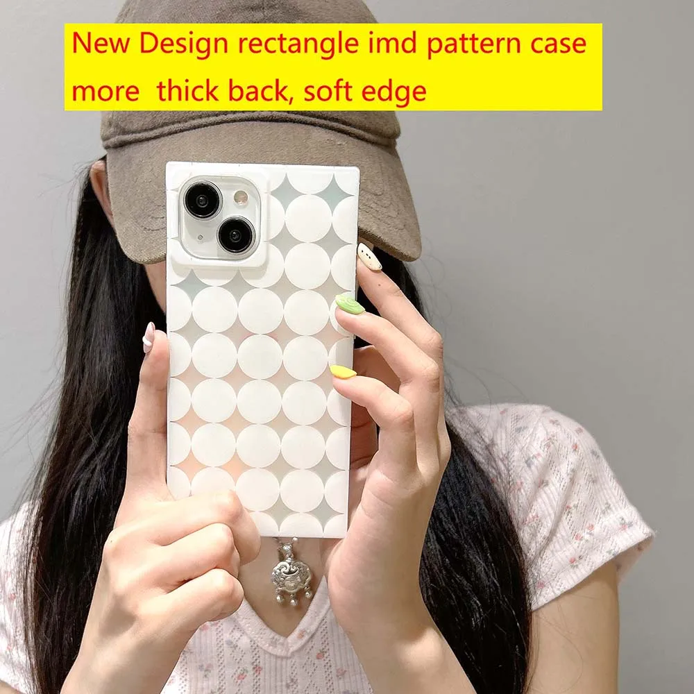 Rectangle Laser Light White Dot imd Pattern Case For iPhone 16 15 14 13 Pro Max Thick Shockproof Soft TPU Cover Skin