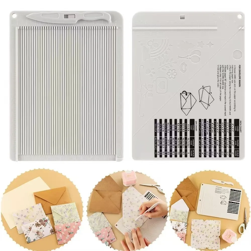 Placa Manual de Vinco para Papel com Cortador, Ferramenta de Origami para Scrapbooking, Criação de Cartões e Artesanato em Papelaria