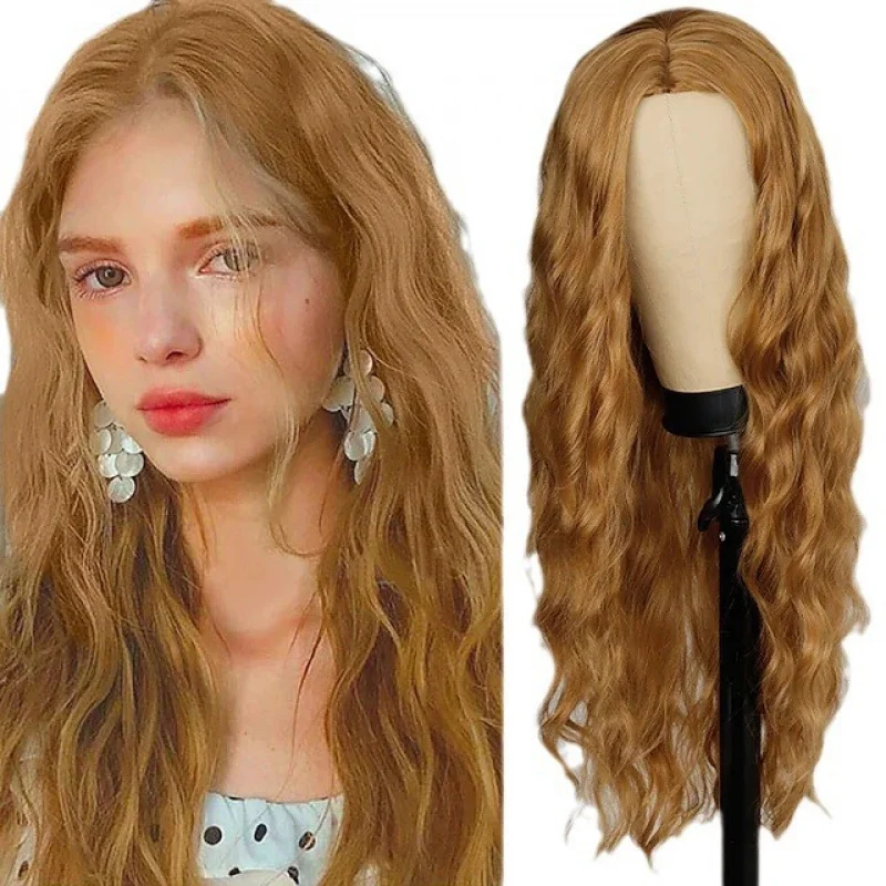 

European and American Style Synthetic Internet Celebrity Orange Wavy Long Curly Hair High Temperature Fiber Wig