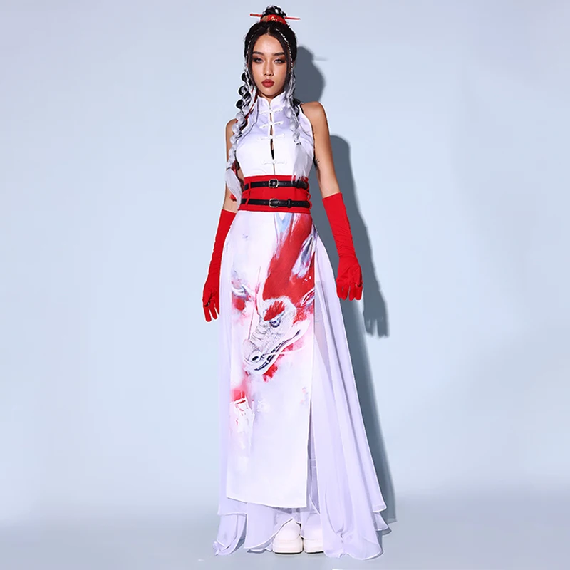 2025 Kpop Jazz Roupas de Dança Mulheres Estilo Chinês Terno Branco Boate Gogo Dacer Roupas de Desempenho Bar Dj Roupas Rave L12239