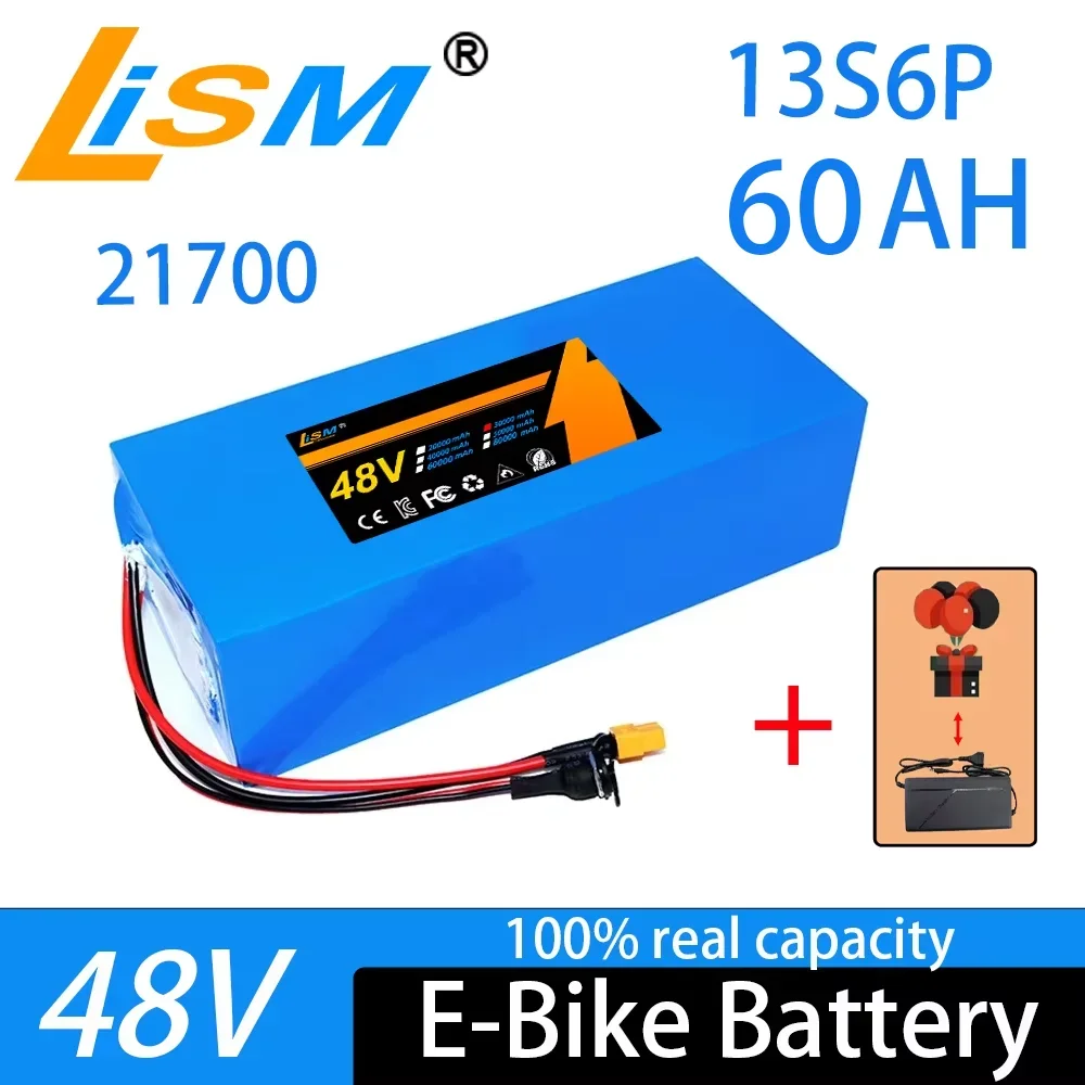 21700 13S6P 48V 60Ah lithium-ion battery pack 2000W power tool battery outdoor backup battery 80A BMS+54.6V charger