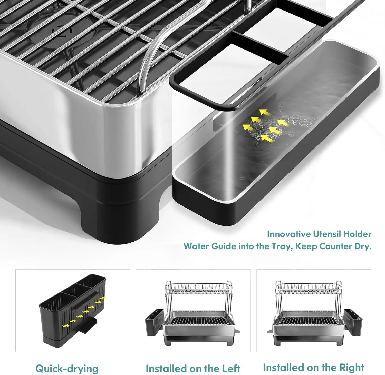 Dish Drying Rack,304 Stainless Steel 2 Tier Large Dish Rack and Drainboard Set with Swivel Spout Drainage,Full Size Dish Drainer