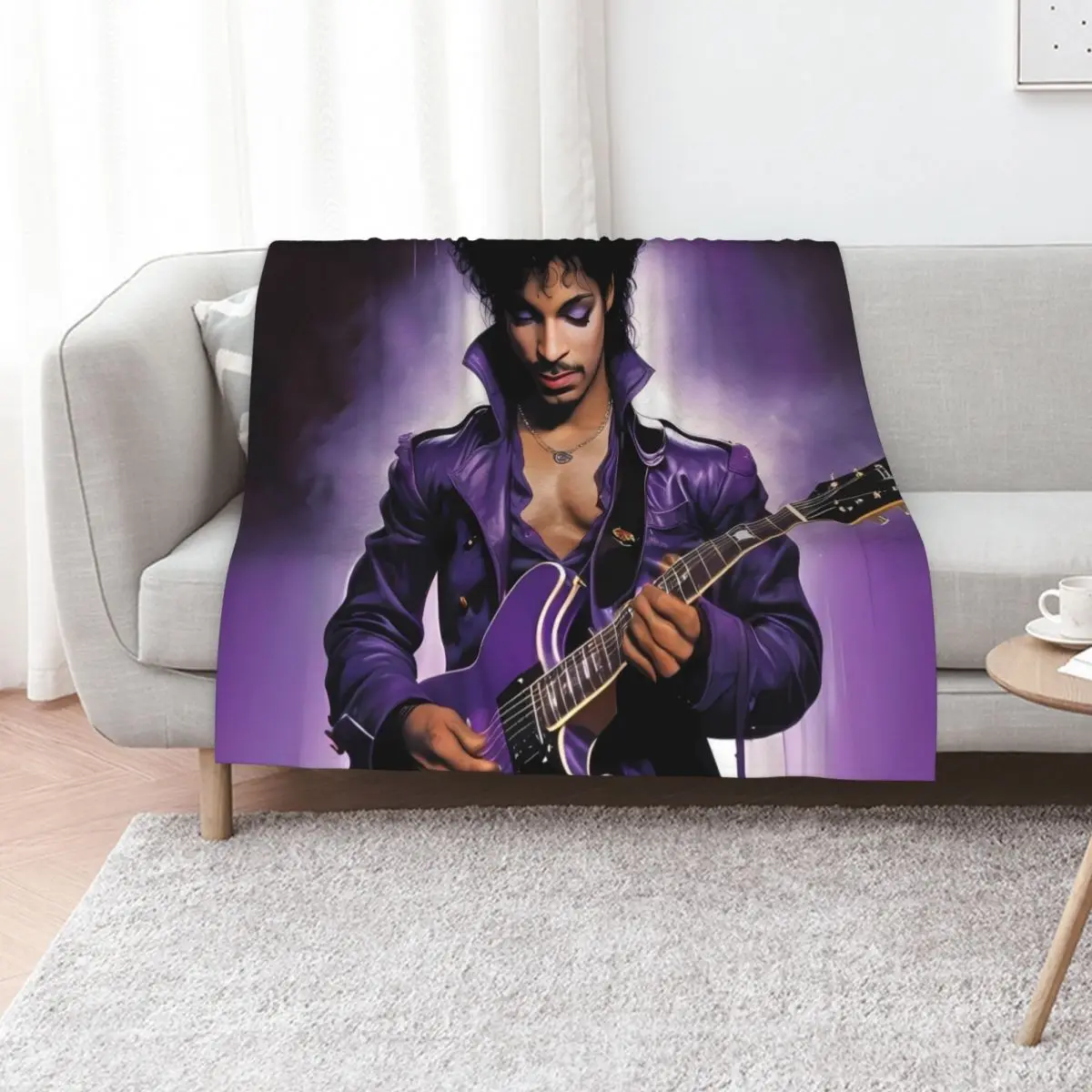 Prince playing Guitar under a Purple Light Throw Blanket for winter Cute halloween Decoratives warm winter Blankets