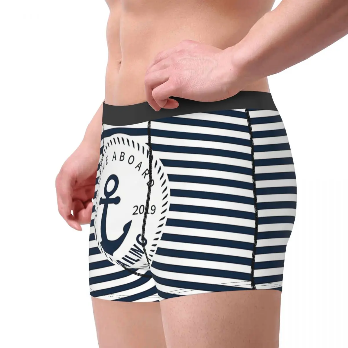 JBB Sailing Stripes Anchor Underpants Homme Panties Male Underwear Comfortable Shorts Boxer Briefs