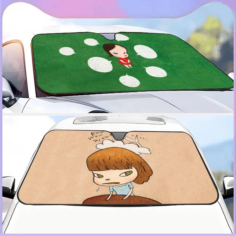 Japan Yoshimoto nara cartoon girl Car Windshield Foldable Sun Shade Cover Block Reflector Portable Breathable Anti Protector