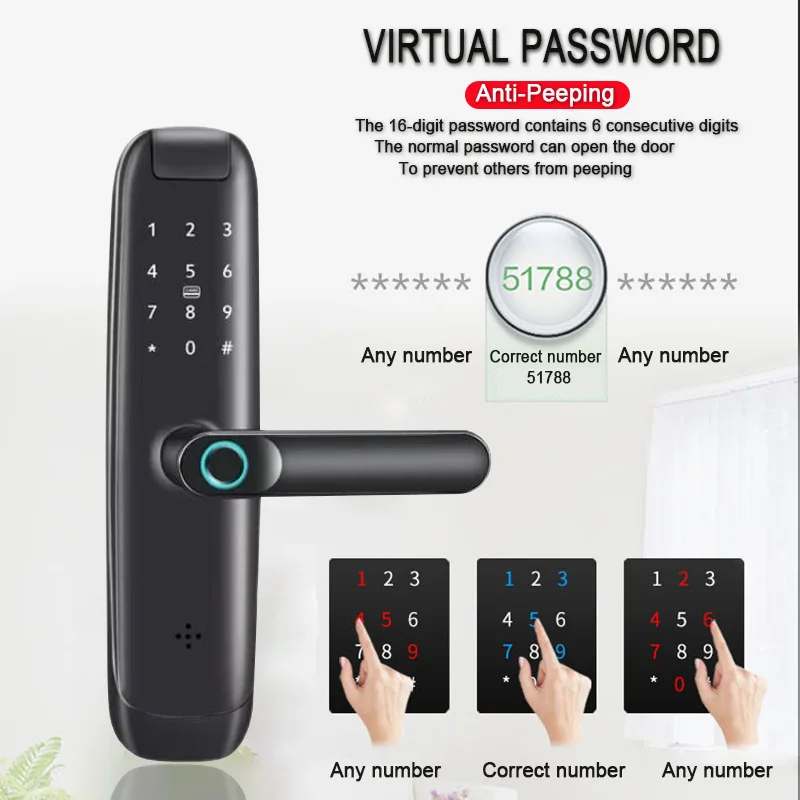 New Tuya Wifi Electronic Smart Door Lock With Biometric Fingerprint / Smart Card / Password / Key Unlock/ USB Emergency Charge