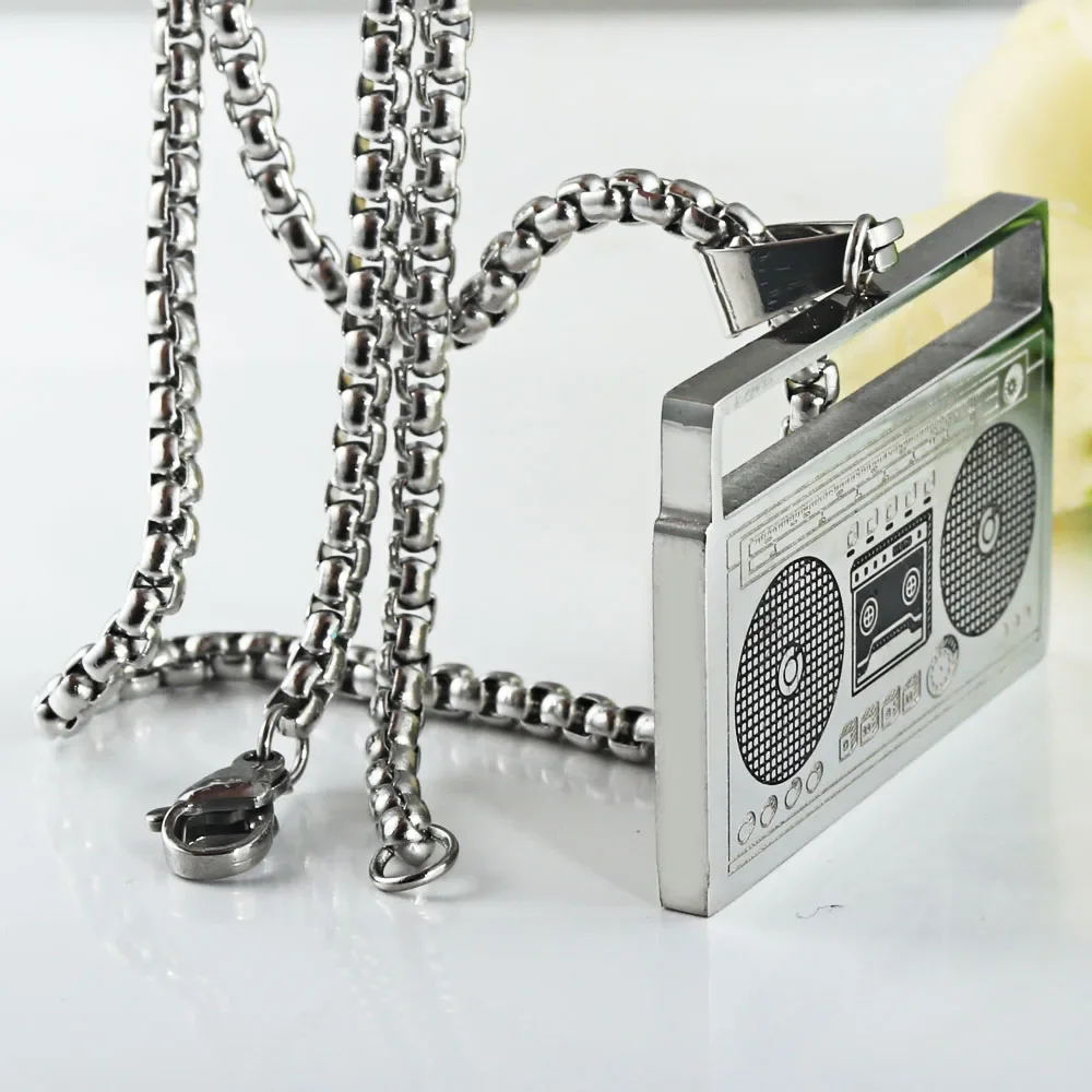 Punk Style Classic Recorder Necklace for Men Women Fashion 316L Stainless Steel Cassette Pendant Necklace Jewelry Wholesale