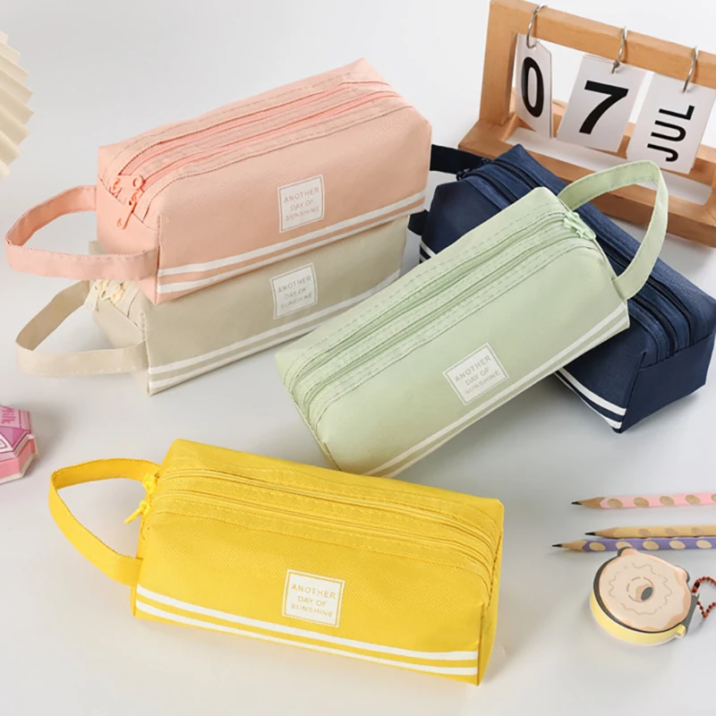 Oxford Cloth Double Zipper Pencil Bag 2 Layer Portable Pencil Case For Students Back To School Storage Stationery Supply