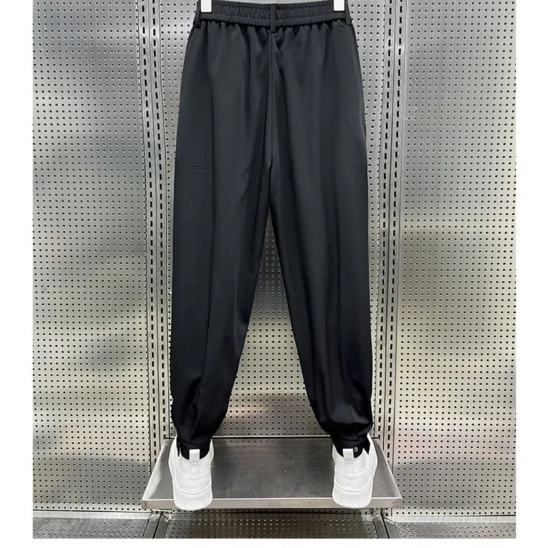 

Ледяной шелк, мужские летние модные брендовые мужские тонкие прямые повседневные свободные широкие брюки, плиссированный драпированный костюм