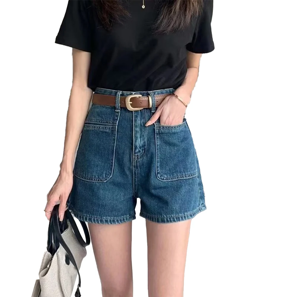 여성용 심플 숏팬츠, 더블 하이 핫팬츠, 포켓, 심플한 허리, 와이드핏, 여성용 신상 패션, 고품질