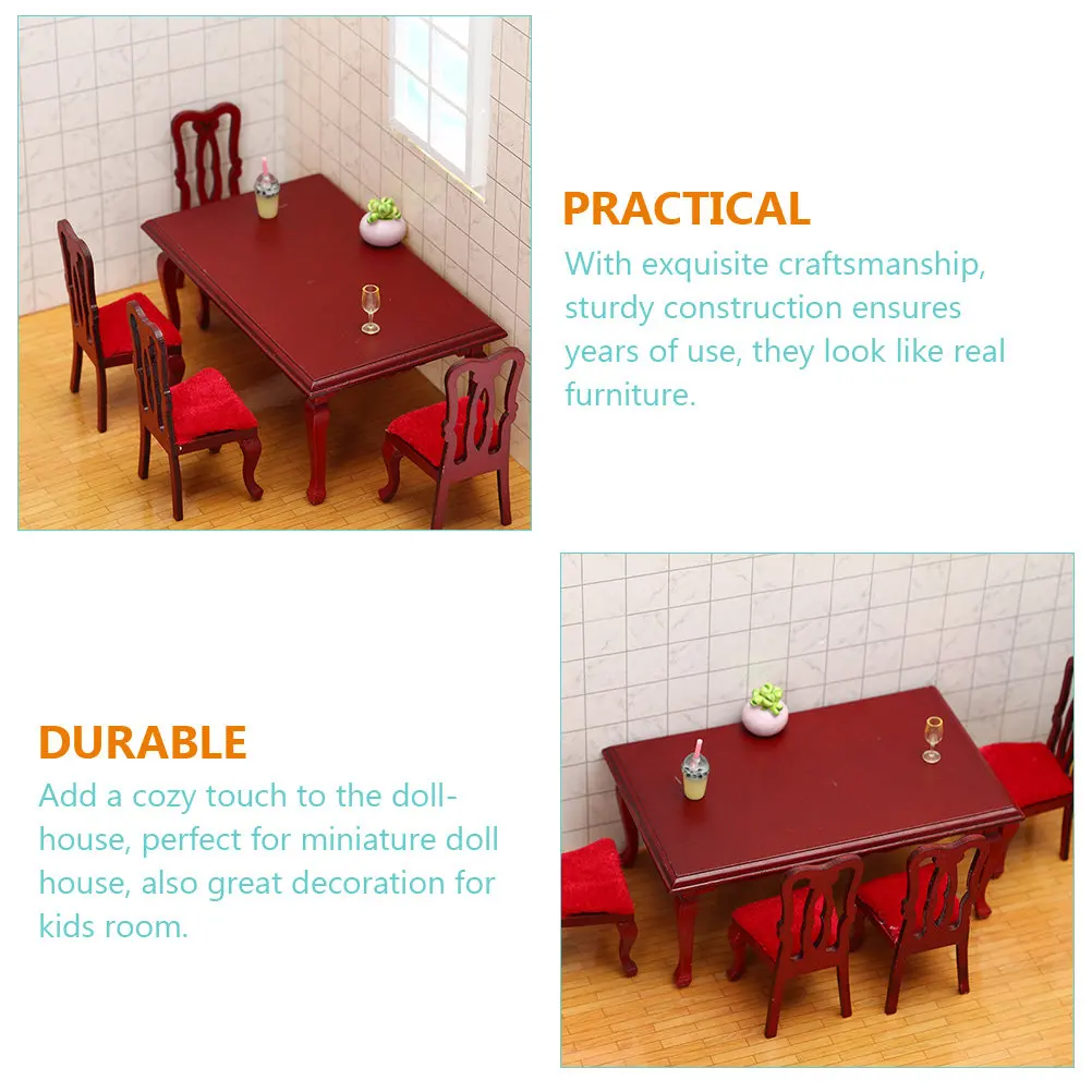 

1 set 1 Set Wooden Miniature Dining Chairs Kitchen Playset For Kids Dollhouse Furniture Craft Gift, Small Scale Table Chair Set,